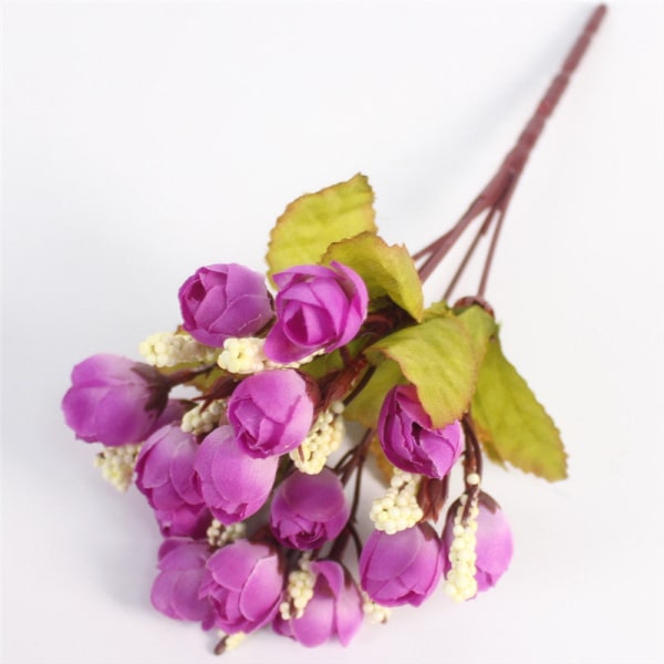 Efterår 15 Hoveder/Buketter Små Knopper Roser Bract Silke Kunstig Blomst DIY Bryllup Hjem Juleindretning Blomstergaver Fotorekvisitter B Deep red