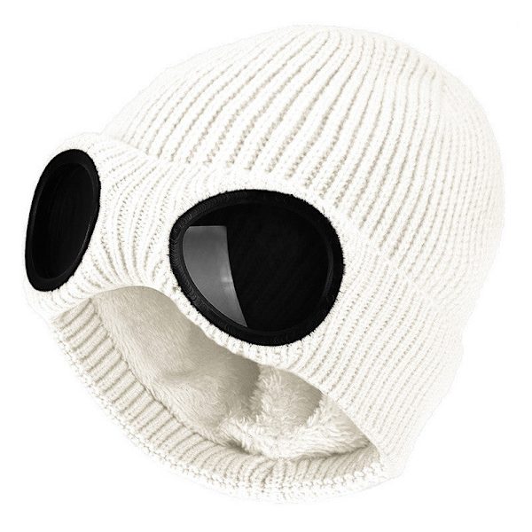 Strikket Lue med Briller Herre og Dame Øreklaffer Ullue Fleeceforet Varm Lue som Ikke Dekker Ansiktet Høst og Vinter Utendørs Skiermlue Tide Gray Average size