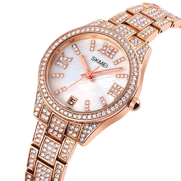 Damklocka Ny Retro Romersk Skala Kvarts Klocka Kalender Stålarmband Klocka Rose Gold