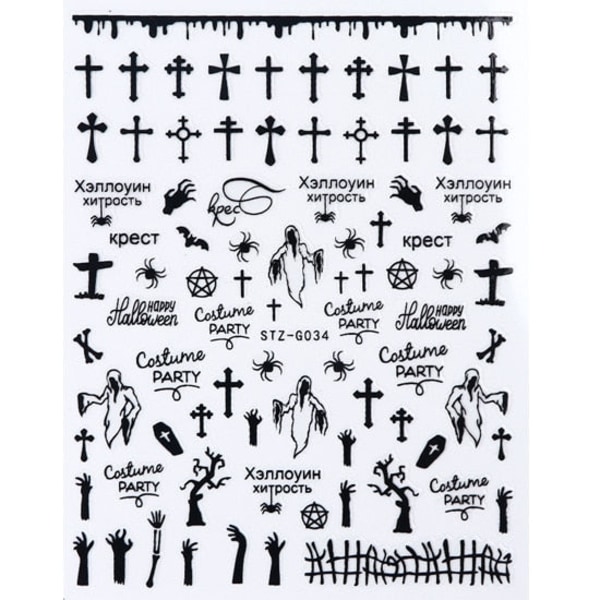 1 st Spindelvävs Nagelstickers 3D Spöke Dödskalle Pumpa Transfer Folie Transfer DIY Manikyr Slider Nagelkonst Dekoration TRSTZG032-040 STZG039 Black