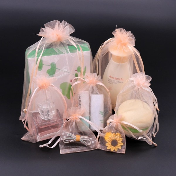 25/50 stk./lot Hvide Organzaposer med snøre &amp; små poser Smykkepakker Julebryllupspakker Gaveposer 5z Pink 7x9 cm
