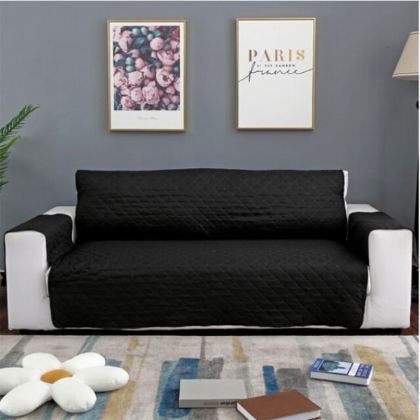 1/2/3-sits Vändbart Quiltat Soffskydd Vattentätt Möbelskydd Fåtöljöverdrag för Recliner Husdjur Hundar Barn Matta Black 220x180cm