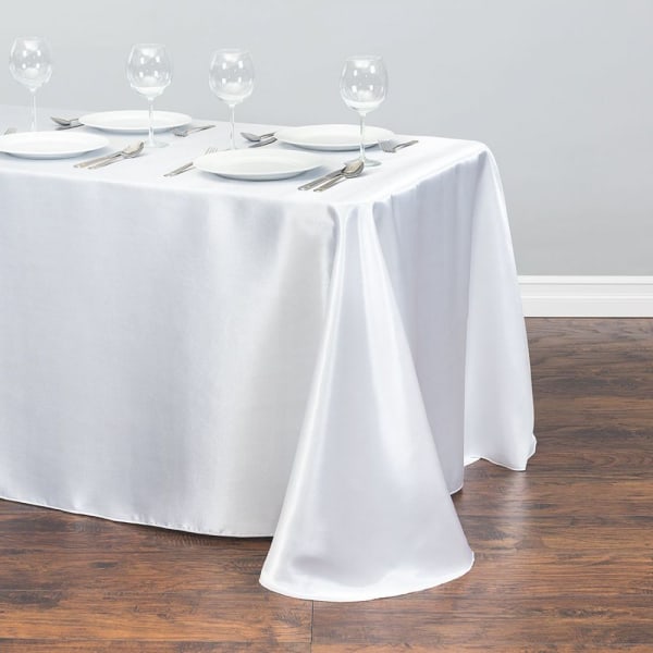 Rektangulær Satin Dug Bord Overlays Bryllup Jul Baby Shower Fødselsdag Jul Banket Dekor Hjem Spisebord White 145x250cm(57x98inch)