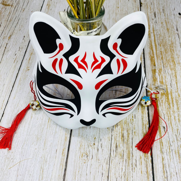 Japansk mask halvansikte handmålad katt rävmask Anime Demon Slayer Masquerade Halloween Festival Cosplay rekvisita 20