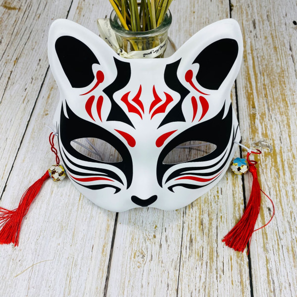 Japansk Maske Halvt Ansigt Håndmalet Katte Rævemaske Anime Demon Slayer Maskerade Halloween Festival Cosplay Rekvisit 18
