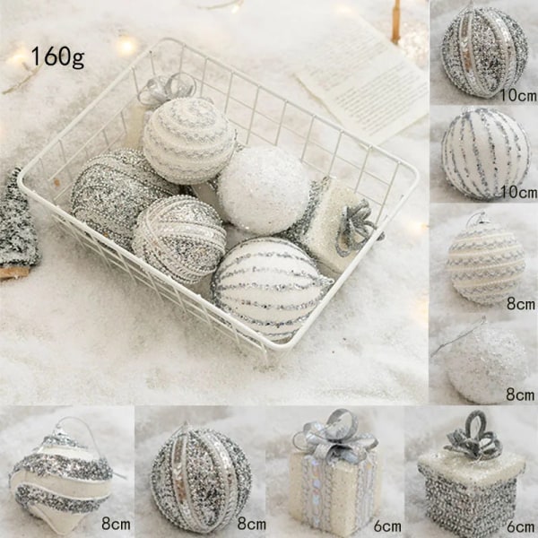 Julgranskula Målad Kula Gyllene Silver Champagne Glitter Stjärnor Julgran Hängande Fönsterdekoration Små Gåvor Leksaker Silver stars 18cm