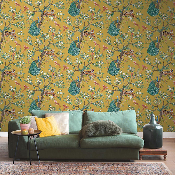 Rasch Priya Chinoiserie Sinapinkeltainen Tapetti