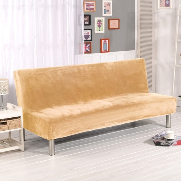 Plysjstoff Fold Armløs Sovesofa Trekk Sammenleggbart setetrekk Tykkere trekk Benk Sofabeskyttelse Elastisk Futon Trekk vinter Lemon L Size