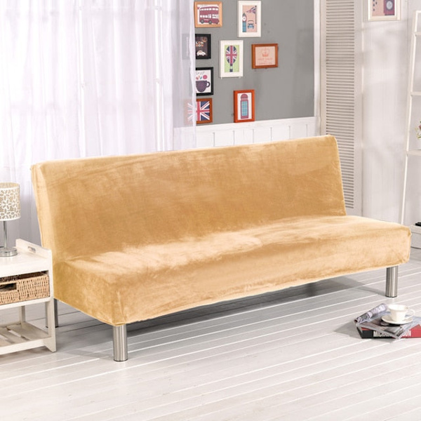 Plysjstoff Fold Armløs Sovesofa Trekk Sammenleggbart setetrekk Tykkere trekk Benk Sofabeskyttelse Elastisk Futon Trekk vinter Lemon S Size
