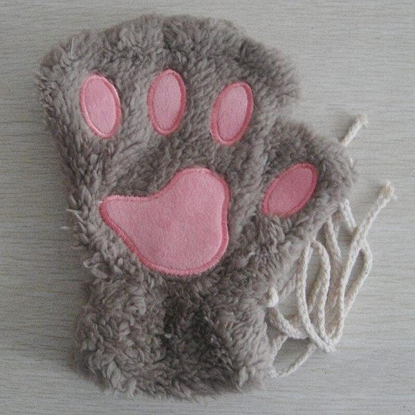 Kawaii Kissan Kynsi Tassu Pehmo Käsineet Naiset Talvi Lämpimät Lyhyet Sormettomat Käsineet Pörröinen Karhu Kissa Lapaset Puku Puolisormikkaat I Plush Mittens One Size