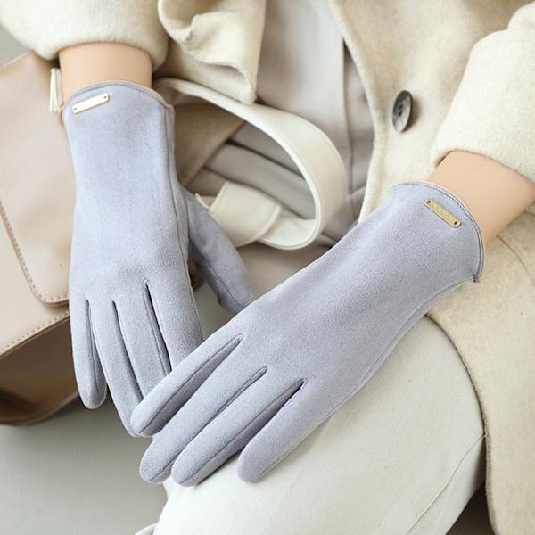 Nye høst- og vinterhansker i semsket skinn for kvinner, holder varmen, tynt fleecefôr, ikke oppblåst, lekkende fingre, clamshell, sykling, mote, elegante hansker army green One Size