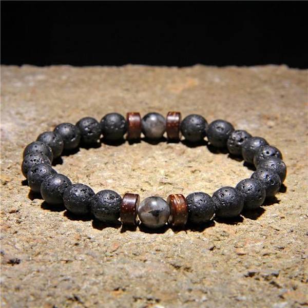 Pärlarmband för män Naturlig vulkanisk sten Pärla Tibetansk Buddha chakra Lavasten Diffuser Armband Herr Mode Nya Smycken Style 3