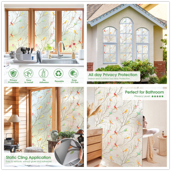 Ikkunakalvo Yksityisyyden Suoja Staattinen Kiinnitys Koristeellinen Auringonsuoja Liimaton Anti-UV Suojaus Lämmönsäätely Lasitarrat Kotiin Green 45x200cm