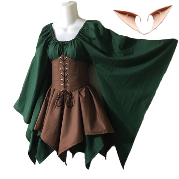 Kvinnor Elf Cosplay Medeltida kostymer Renässans viktoriansk gotisk Queen Klänningar med korsett Halloween Elves Performance Kläder Dress2 L