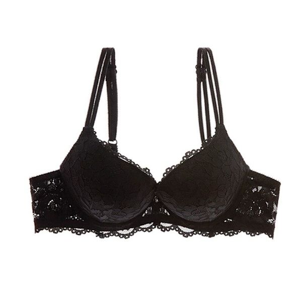 Sexig Push Up BH Djup V Urringning BH Tjock Bomull Kvinnor Underkläder Spets Lila Broderi Blommor Lingerie Black 70A