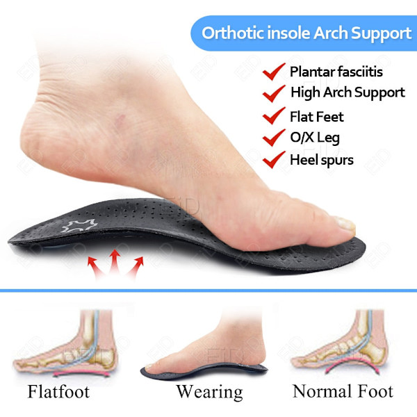 EiD Nytt hålfotsstöd 25mm Ortopedisk innersula Svart Läder ortopediska inläggssulor för Plattfot O/X Ben Korrigerad Skosula inlägg Full pad (EU 35-36) 1 Pair
