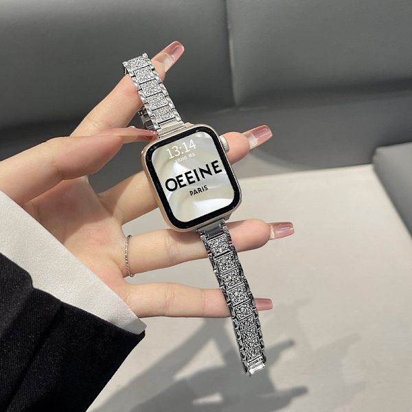 Klockarmband för Apple Watch iWatch 1-9:e generationen 42/44/45/49mm Full diamant-silver