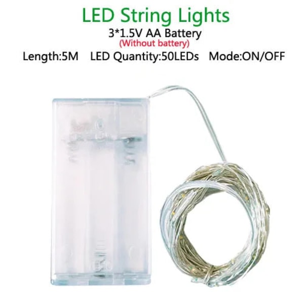 5/10M LED Lys Kæde Fjernbetjening Fe Lys Batteri Strøm Jul Udendørs Guirlande Bryllupsfest Ferie Lys Kæde 5m Regular AA Warm White