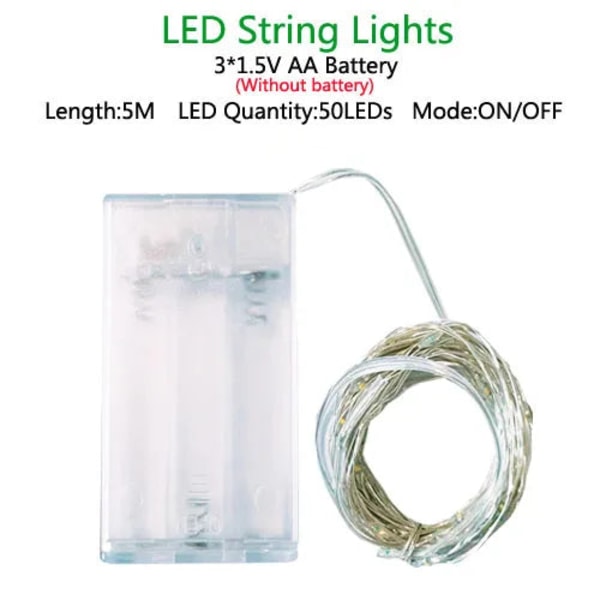 5/10M Led String Light Fjärrkontroll Fairy Lights Power Jul Utomhus Girlang Bröllopsfest Holiday Light String 10m Regular AA Multicolor