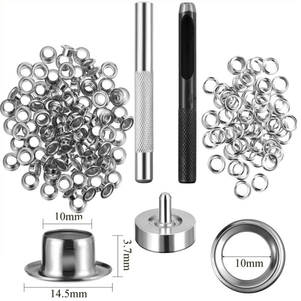 4mm-20mm 100st Silver Öljett och Öljett Punch Die Verktygsset Metallknapp för DIY Läderhantverk Kläder Skor Bälte Väska Grommet 4mm 100pcs set
