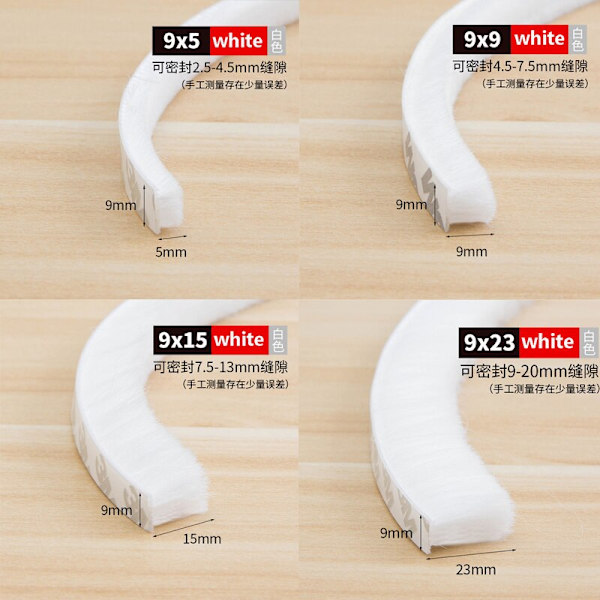 3/5 meter selvklæbende tætningsliste til døre og vinduer, toiletvindue, glas, badeværelse, hjem, varm vind, dør isoleringspude White 9mmX5mmX3M