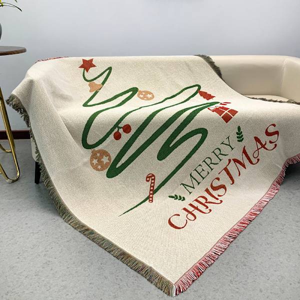 Multifunksjonelt Teppe Dekorativt Jacquard Gobelin Sofahåndkle Chenille Merry Christmas 160*130