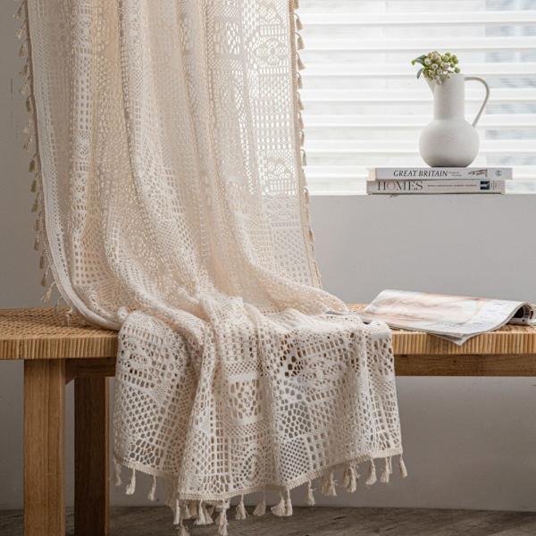 Hæklet Gardin Gennemsigtige Stuegardiner Boho Chic Hæklede Strikkede Vinduesgardiner Gennemsigtig Gardin Til Soveværelse 1 W150xH280cm