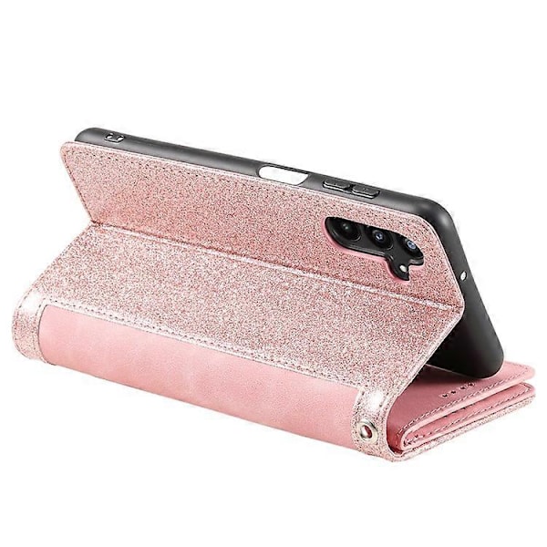 Kompatibelt för Samsung Galaxy A26 5G Fodral PU Läder Telefonfodral med Dragkedja Plånbok 9 Kortplatser PinkGold