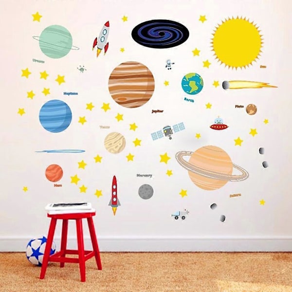 Sol System Stjärnor Planeter Väggdekaler för Barnrum Vardagsrum Heminredning Babyrum Dekaler Födelsedag Julklapp 91x28cm 91x28cm