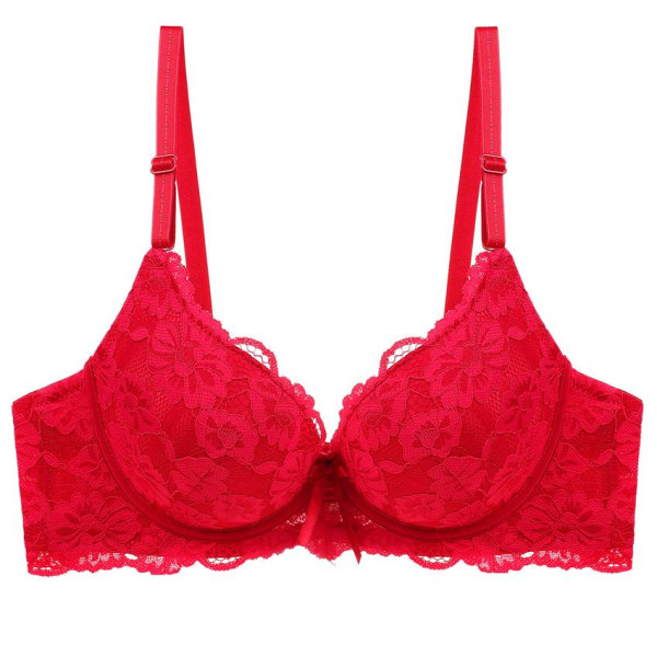 Sexig Spets Push Up BH Dam Plus Size BC Kupa Stor Damunderkläder Bralette Blomma Ren Mässingsbroderi Underkläder Red 36B