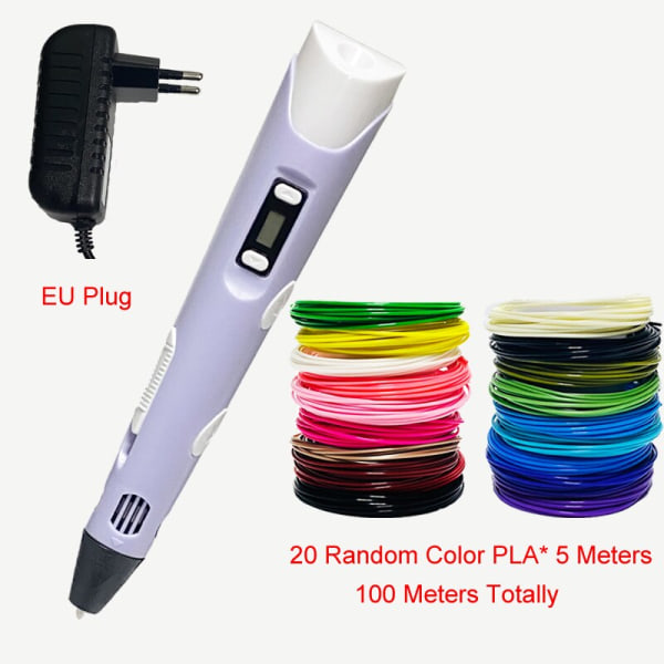 3D Printing Pen 3D Pen OLED Display med 12 färger PLA/ABS filament 3D ritskrivare för barn/vuxna Kreativ designritning Purple US-100M PLA