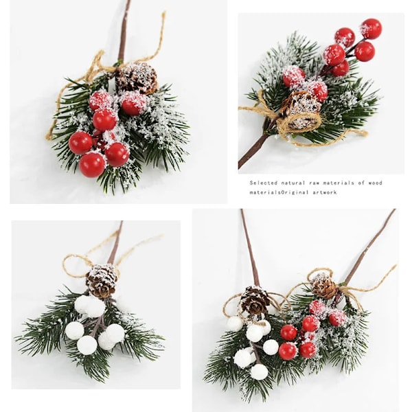 5 st Jul Röda Bär Konstgjord Blomma Tallkotte Gren Julgransdekorationer Ornament Presentförpackning Hem DIY Krans 3red 2white