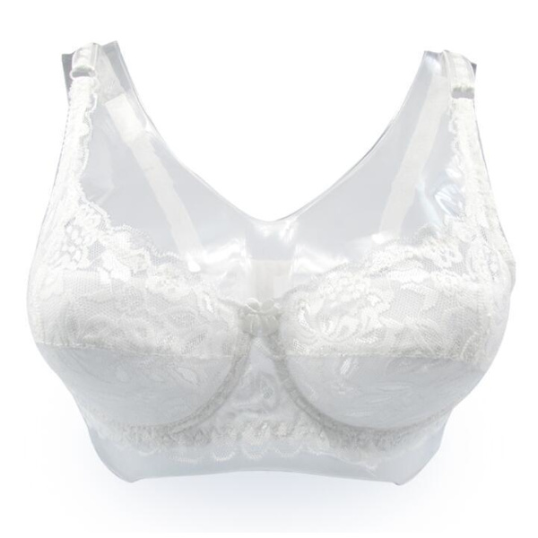 Sexig Push Up Djup V Ultratunn Bygel Vadderad Bomulls Spets BH för Kvinnor White 34