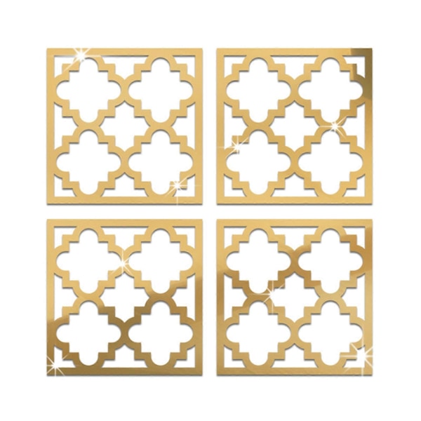 4 st/set Geometriska Spegelväggdekaler Avtagbara Självhäftande Hemmakontor Vardagsrum Sovrum Kök Skåp Ihåliga Dekorativa Dekaler Gyllene 15x15cm Golden 15x15cm