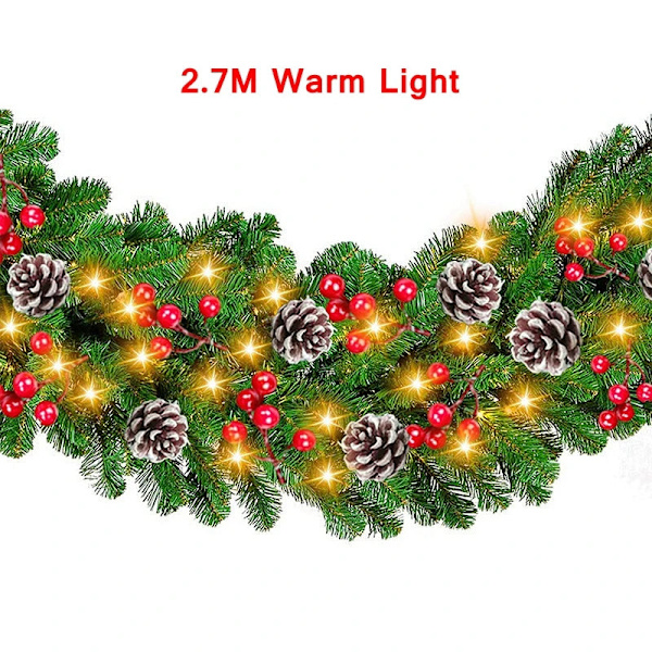 2,7M Jule LED Garland Dekor Krans LED Rattan Garland Dekorativ Grønn Jul Kunstig Juletre Rattan Banner Pinecone RGB LED
