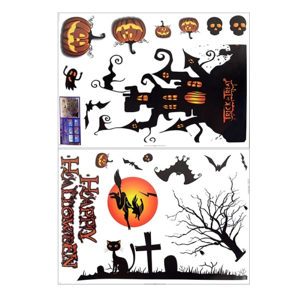 Avtagbara Halloween Väggdekaler Skräck Liemannen Häxa Pumpa Fönsterdekaler För Halloweenfest Hem Bar Golv Väggdekal A04-1set