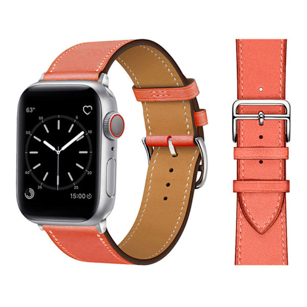 Läderarmband för Apple Watch band 44mm 45mm 42mm 41mm 40mm 38mm Single Tour klockarmband armband iWatch serie 3 4 5 6 SE 7 band 22 Hermes Orange For 42mm 44mm 45mm