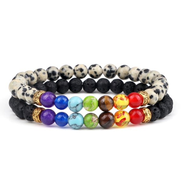 2st/ set 7 Chakra Armband För Kvinnor Män Balans Buddha Reiki Bön Tigerögon Svarta Natursten Pärlor Yoga Strand Armband 6MM Style 19