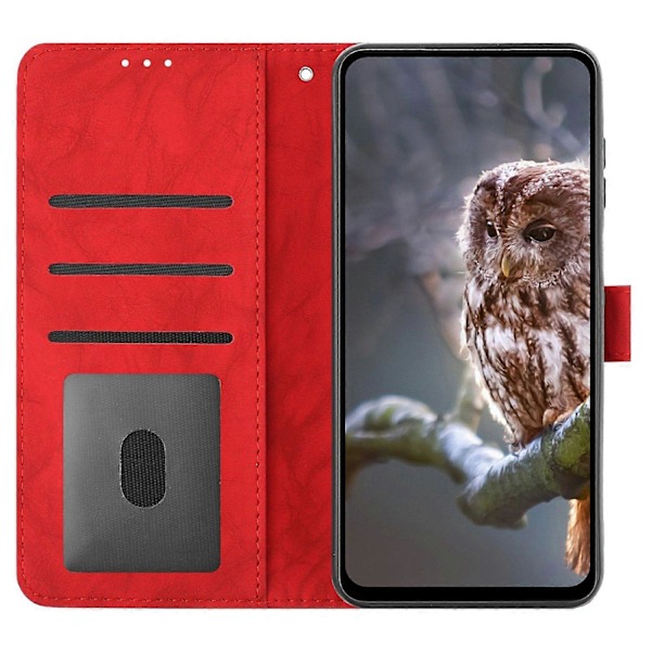 Fodral för Samsung Galaxy A16 4G 5G Uggla Präglat PU Läder Plånbok Telefonfodral med Handledsrem - Pur Red