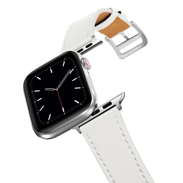Real Leather Loop Armband Bältesband för Apple Watch SE 7654 42MM 38MM 44MM 40MM Strap on Smart iWatch 3 Watchband 45mm 5 Slim white 42mm