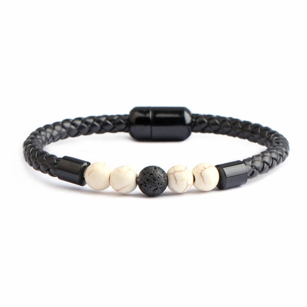 Mode personlighet mäns sten pärlband armband läder rep Magnetic Snap armband Volcanic rock white-barked pine