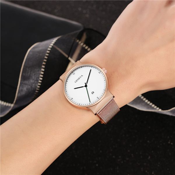 Herreur Stort Urhovede Mode Simpel Legering Mesh Kalenderur 1 Black plate silver