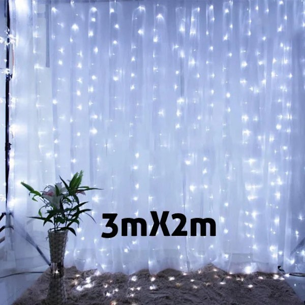 3M Julgransprydnad LED Fairy Ljusslinga Gardin Ljusgirlang Juldekoration för Hemmet Nyår 2023 Jul 2022 Navidad 3mX2m white LED Light