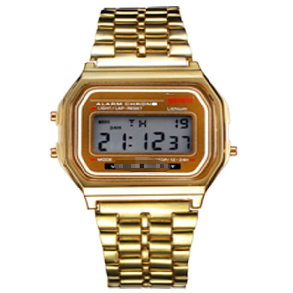 F91 Sport Barn Elektronisk Metallklocka Multifunktionell Självlysande Stålarmbandsklocka Gold shell with black surface