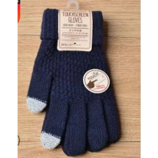 Vinter Touch Screen Handskar Dam Herr Varma Stretch Stickade Vantar Imitationsull Full Finger Guantes Kvinnlig Virkad Luvas Förtjocka Style 2 Navy One Size