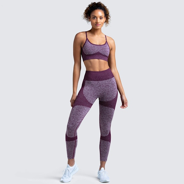 Europæisk og amerikansk hurtigtørrende yoga vestdragt, professionel sports løbe sømløs trænings-BH og cropped bukser sæt 9154AB bra set-dark purple M