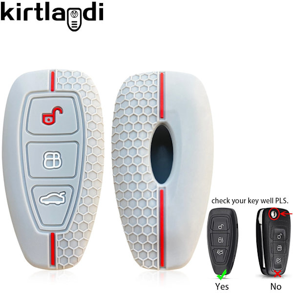 Silikon Bilnyckelfodral Skal för Ford Kuga Focus Mk3 Mk4 Mondeo Fiesta Titanium Ecosport Transit MK8 Skydd Fjärrkontroll Tillbehör A grey(redline) 1PC