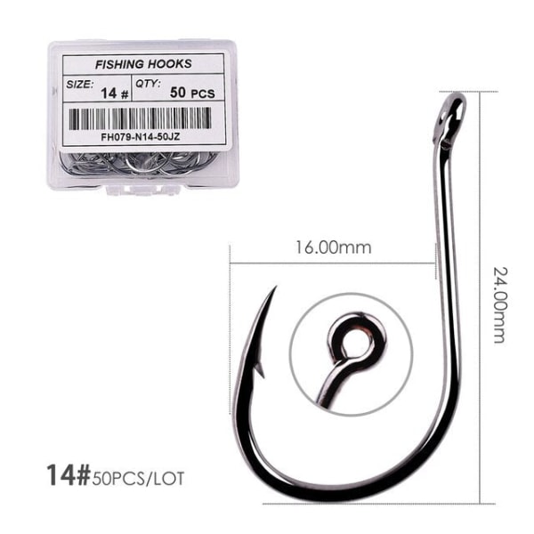 Fishhook 50 stk / 20 stk / Eske Sirkel Karp Øye Fiskekrok Størrelse 2-22# Ringøye Japan Fiskekroker Fiskekroker Enkel Jigg Fiskekrok Utstyr Size 14 - 50pc
