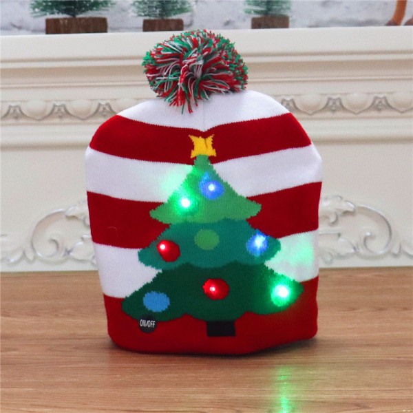 Julepynt Forsyninger Voksen og Barn Strikket Julehatt Fargerik Lysende Strikket Hatt High-End Eldre Knitted hat [lighting chain]]