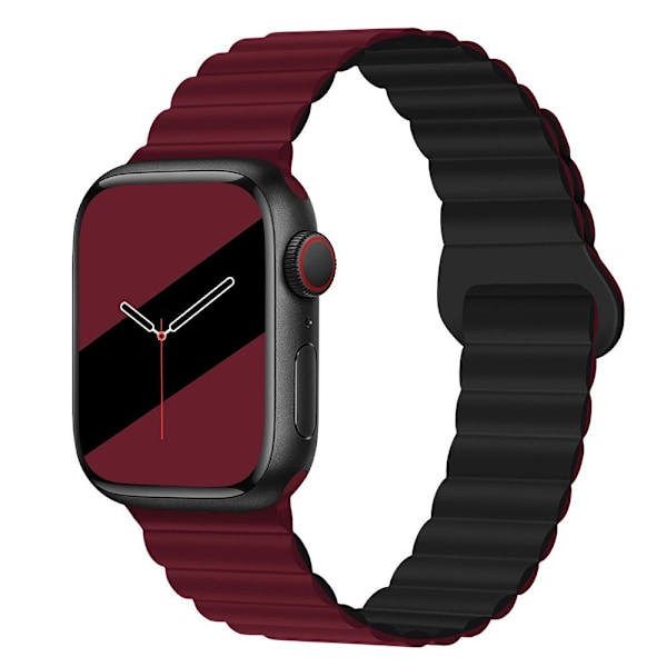 Klockarmband för Apple Watch iWatch 42/44/45/49MM stark magnetisk attraktion vinröd med svart